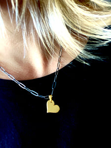 Black chain and gold heart necklace