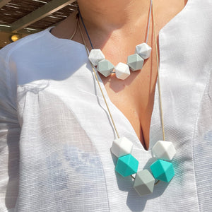 Geometric necklace white aqua