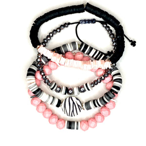 Pink and zebra  bracelets set